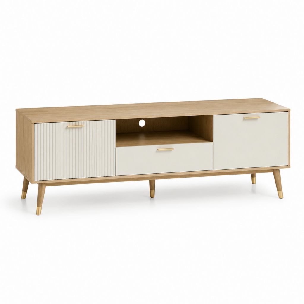 Mobile TV rettangolare rovere e bianco in pannelli di particelle 160 x 40 x 60 cm