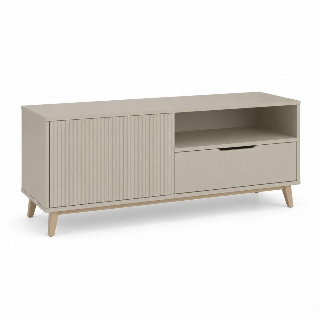 Mobile TV beige in MDF con gambe in legno massello 140 x 40 x 60 cm