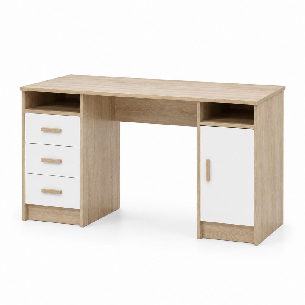 Scrivania tradizionale con cassetti e anta rovere chiaro bianco in pannello truciolare 120 x 50 x 75 cm