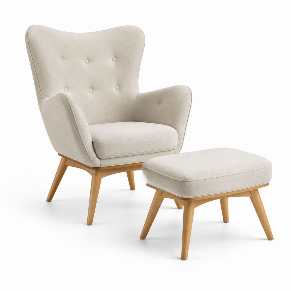 Poltrona relax con poggiapiedi beige in poliestere e legno massello 78 x 82 x 103 cm