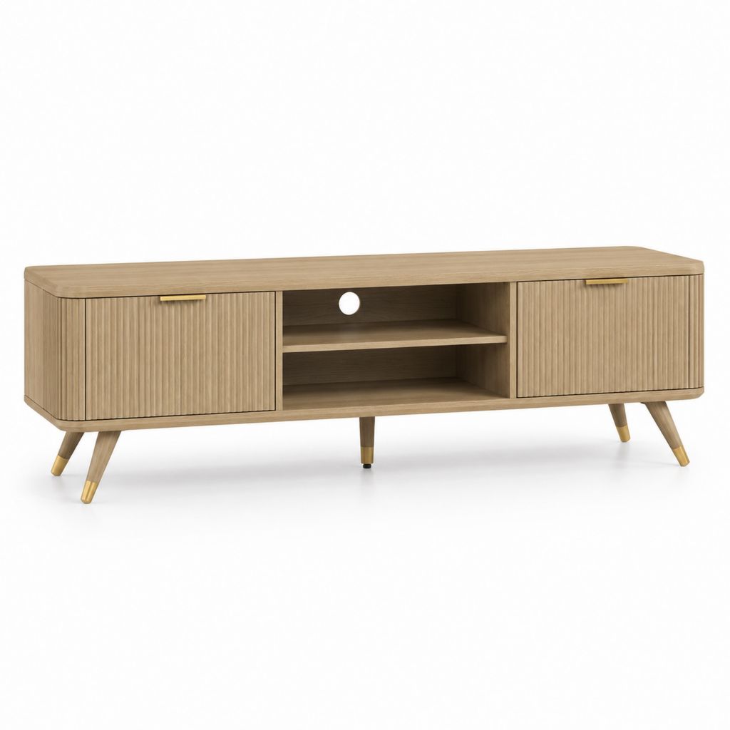 Mobile TV rettangolare in MDF impiallacciato rovere chiaro con ante scanalate 180 x 40 x 60 cm