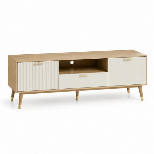 Mobile TV rettangolare rovere e bianco in pannelli di particelle 160 x 40 x 60 cm