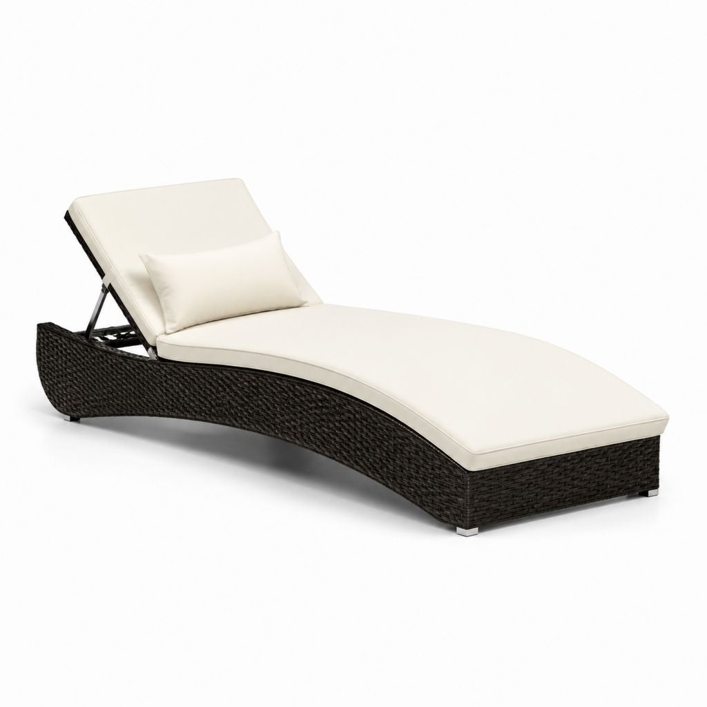 Lettino prendisole da giardino curvo beige e marrone in rattan PE e acciaio 200 x 65 x 32 cm