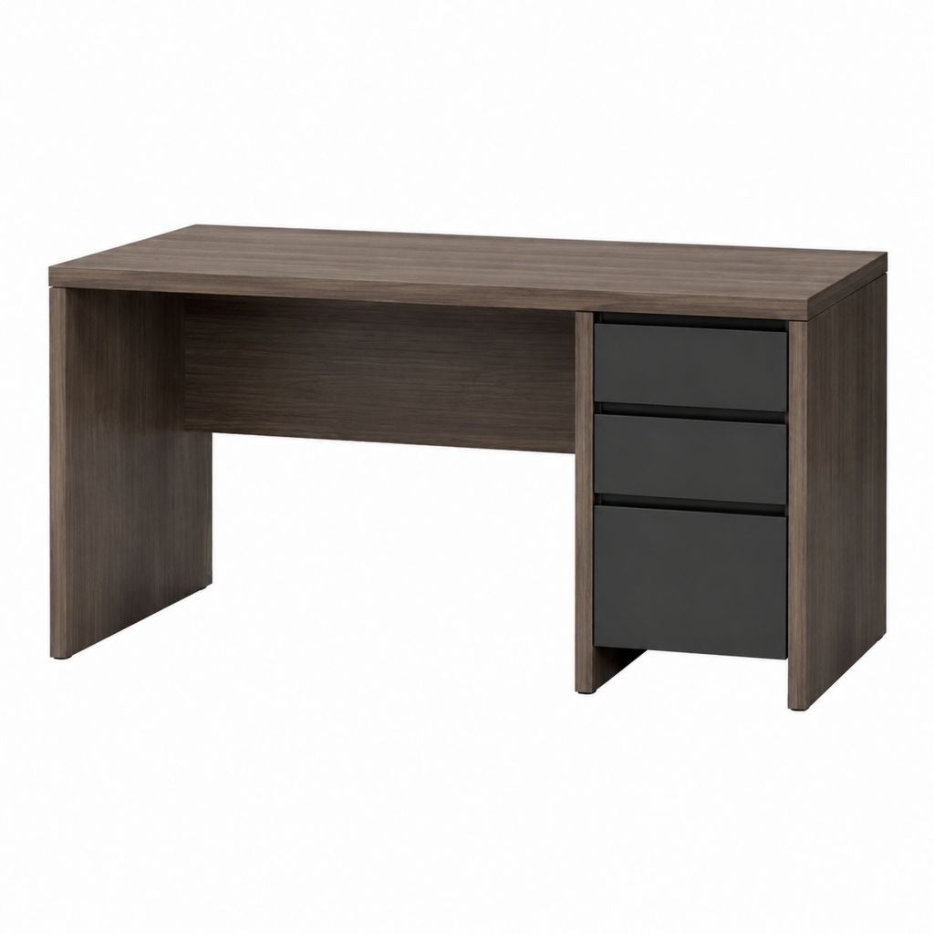 Scrivania con cassettiera 3 cassetti rovere scuro e nero in pannello truciolare rettangolare 120 x 60 x 75 cm