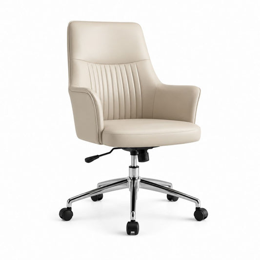 Sedia da ufficio girevole beige in pelle PU con braccioli e altezza regolabile 62 x 65 x 108-118 cm