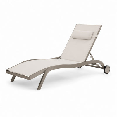 Lettino prendisole da giardino regolabile beige in alluminio e textilene 200 x 65 x 35 cm