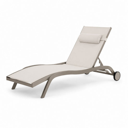 Lettino prendisole da giardino regolabile beige in alluminio e textilene 200 x 65 x 35 cm