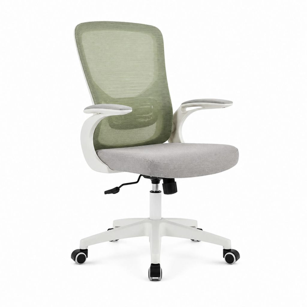 Sedia da ufficio girevole verde salvia e grigio chiaro in rete di poliestere con braccioli 60 x 60 x 112-122 cm