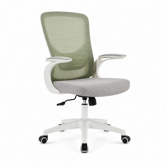 Sedia da ufficio girevole verde salvia e grigio chiaro in rete di poliestere con braccioli 60 x 60 x 112-122 cm