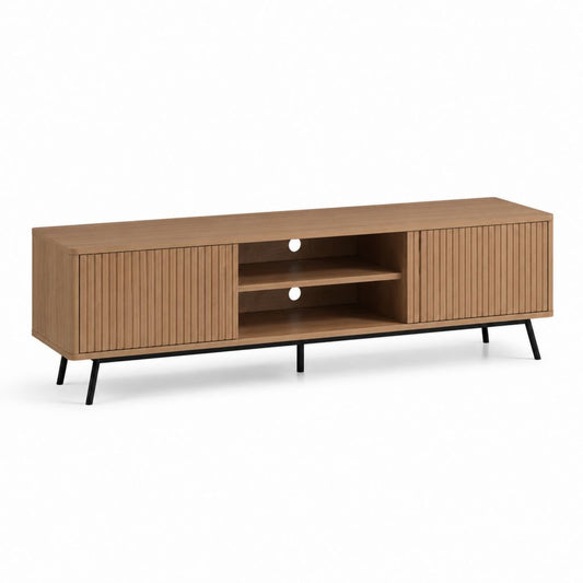 Mobile porta TV marrone in MDF a 2 ante scanalate con ripiani aperti 180 x 40 x 55 cm