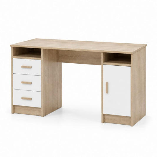 Scrivania tradizionale con cassetti e anta rovere chiaro bianco in pannello truciolare 120 x 50 x 75 cm