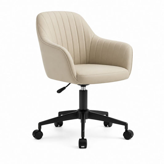 Sedia da ufficio girevole beige in pelle sintetica PU con schienale curvo 62 x 62 x 88-98 cm