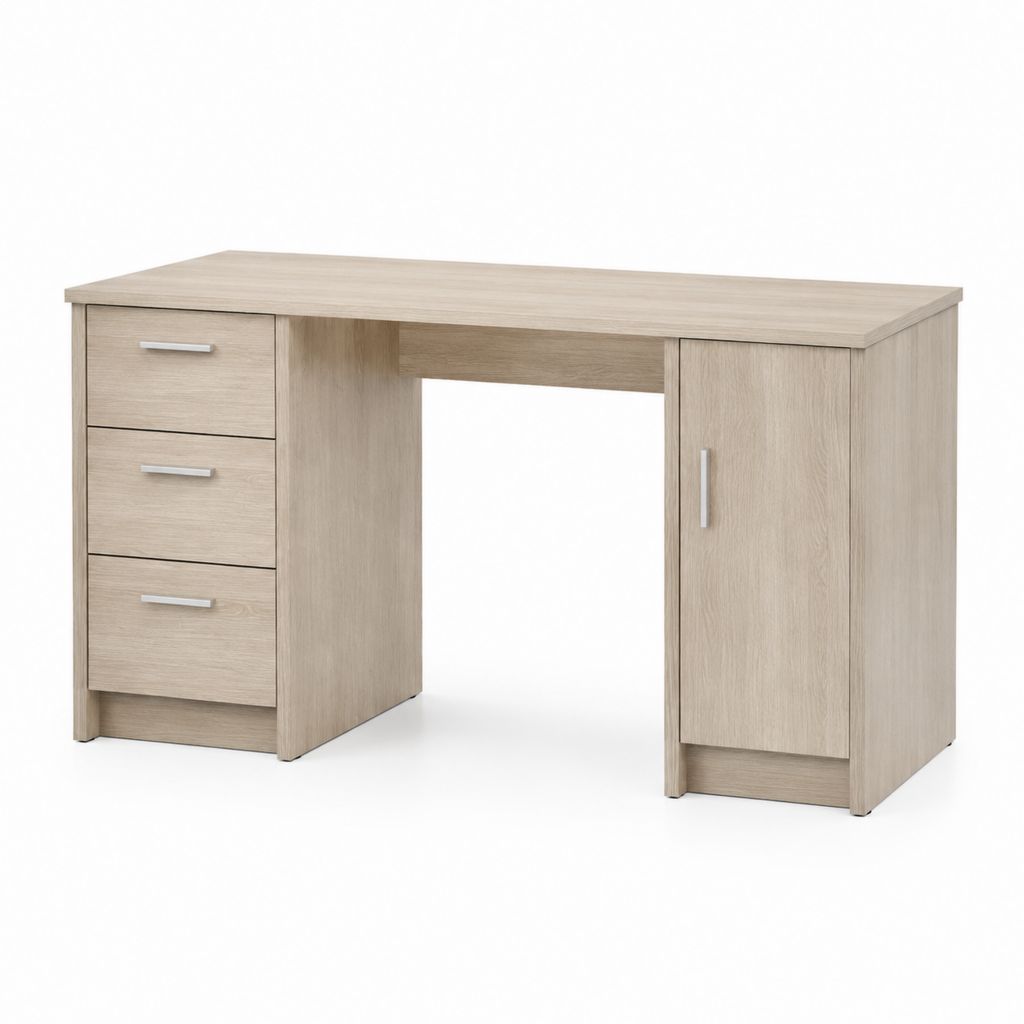 Scrivania tradizionale rovere chiaro in pannello truciolare 120 x 60 x 75 cm con 3 cassetti e anta