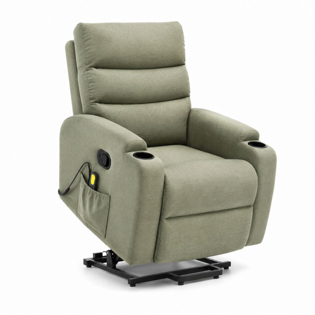 Poltrona reclinabile elettrica alzapersona verde in poliestere con portabicchieri 84 x 92 x 106 cm