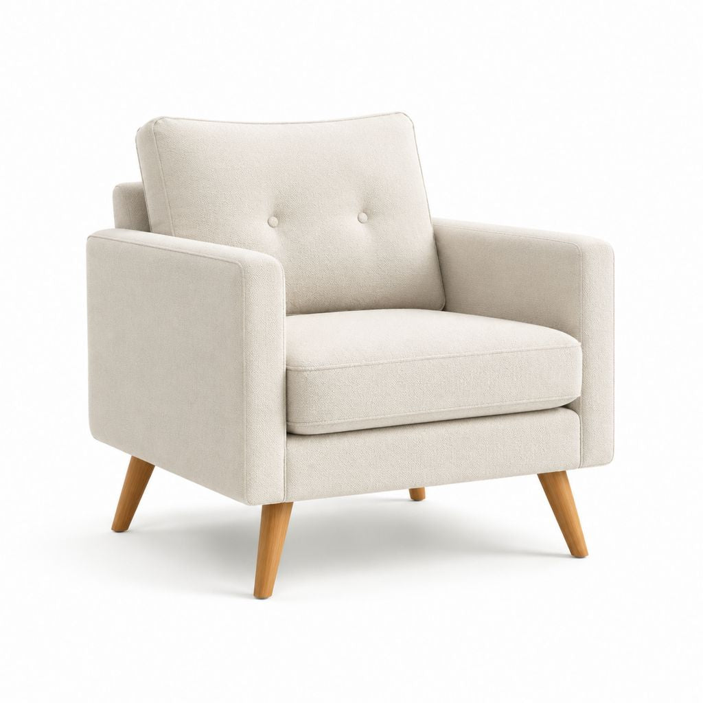 Poltrona da soggiorno beige in poliestere con gambe in legno massello 76 x 80 x 82 cm