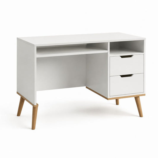 Scrivania tradizionale bianca in pannello truciolare rettangolare con 2 cassetti 120 x 60 x 75 cm