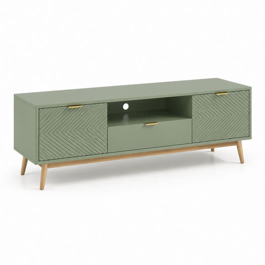 Mobile porta TV rettangolare verde salvia in MDF e legno massello 160 x 40 x 60 cm