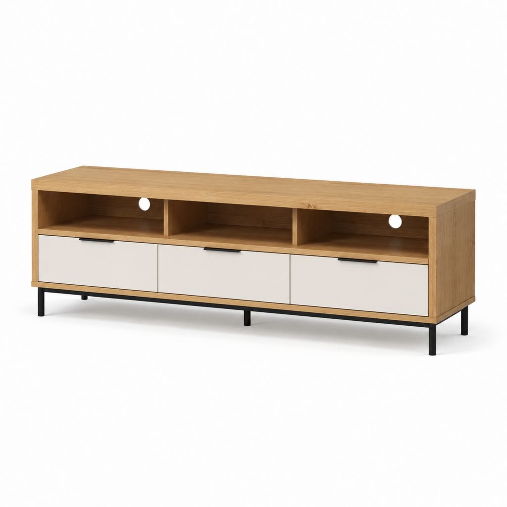 Mobile porta TV rettangolare rovere bianco con gambe in acciaio 180 x 40 x 60 cm