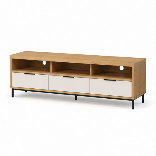 Mobile porta TV rettangolare rovere bianco con gambe in acciaio 180 x 40 x 60 cm