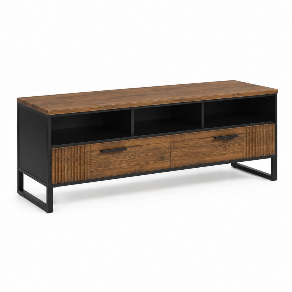 Mobile TV 160 x 40 x 60 cm noce e nero in MDF e acciaio con 2 ante e 3 vani
