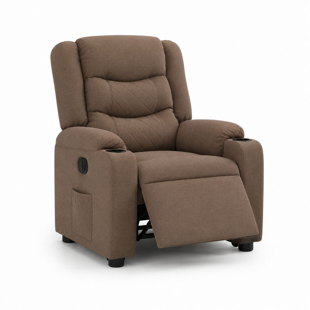 Poltrona reclinabile manuale marrone in poliestere con poggiapiedi e portabevande 89 x 92 x 105 cm
