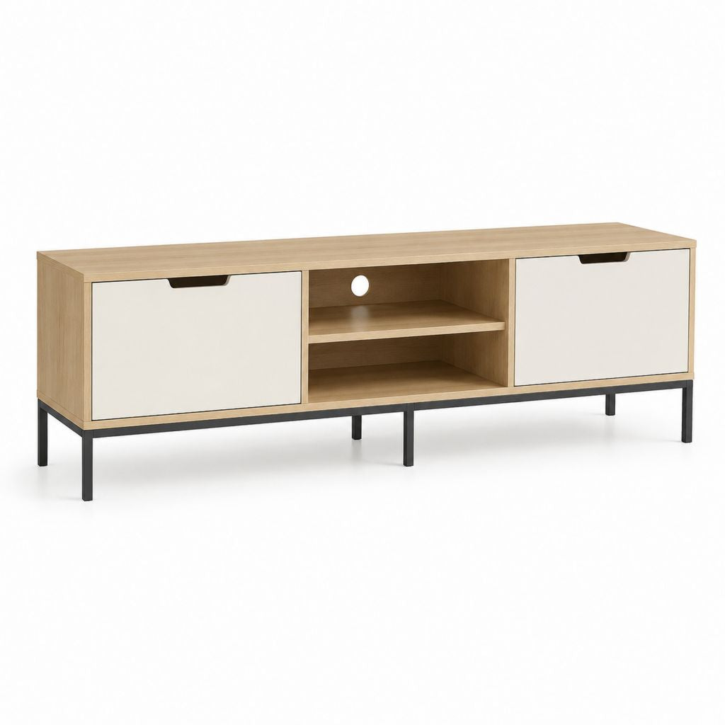 Mobile TV rettangolare rovere chiaro e bianco in pannello truciolare 120 x 40 x 55 cm