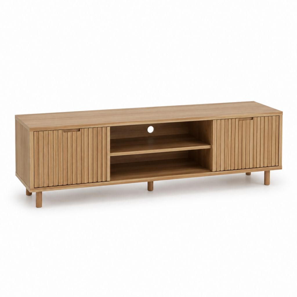 Mobile TV in MDF impiallacciato rovere con ante scorrevoli 180 x 40 x 55 cm