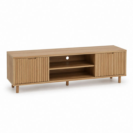 Mobile TV in MDF impiallacciato rovere con ante scorrevoli 180 x 40 x 55 cm