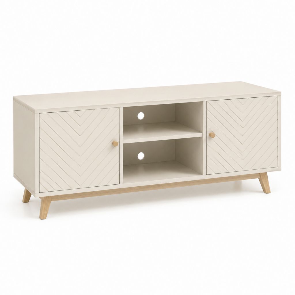 Mobile TV rettangolare bianco in MDF e legno massello 120 x 40 x 60 cm
