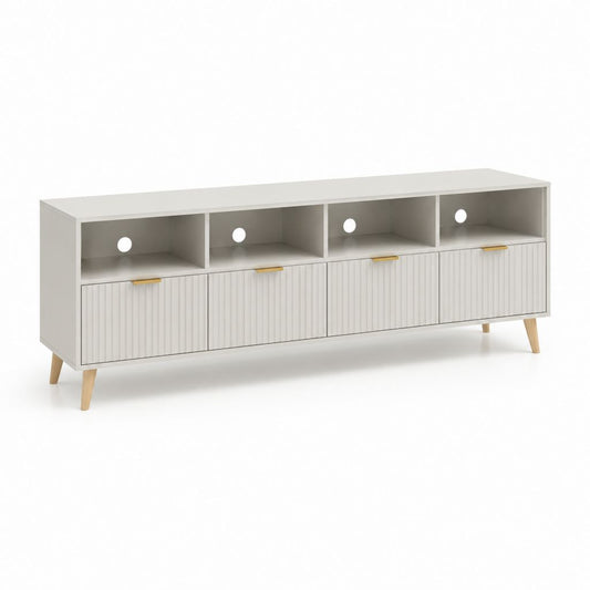 Mobile TV bianco in truciolare e MDF rettangolare con 4 ante e 4 vani 180 x 40 x 75 cm