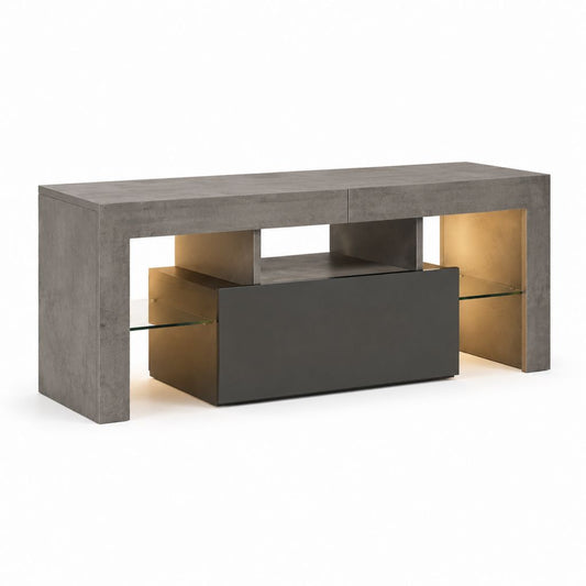Mobile TV rettangolare grigio cemento e nero in pannello truciolare 180 x 40 x 80 cm