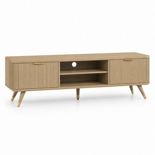 Mobile TV rettangolare in MDF impiallacciato rovere chiaro con ante scanalate 180 x 40 x 60 cm